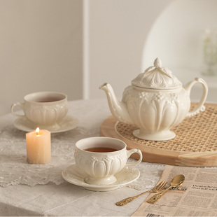 法式下午茶壶复古优雅杯碟，红茶家用新骨瓷(新骨瓷)茶具，陶瓷奢华欧式英式
