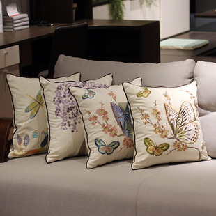 高档绣花欧式米色抱枕立体图案，可拆洗客厅沙发，靠枕家居床头靠垫