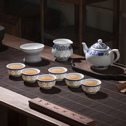 景德镇全手工青花瓷玲珑陶瓷，茶具套装高档镂空手绘功夫茶壶茶杯