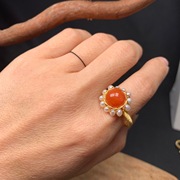 天然水晶加珍珠戒指，南红玛瑙戒指，草莓晶戒指海蓝宝戒指