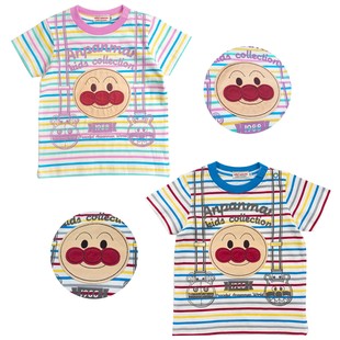 miki夏款日系男女儿童卡通，棉制色织面包超人，彩条短袖t恤宝宝短t