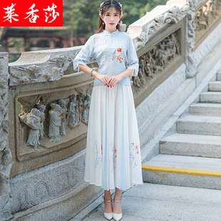 民国学生装复古汉服改良旗袍上衣女夏季中式唐装中国风棉麻茶艺服