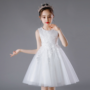 女童公主裙礼服2024白色裙子儿童洋气女孩夏季蓬蓬纱裙连衣裙