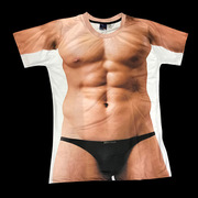 假腹肌胸搞笑肌肉男t恤3D纹身衣服猩猩图案个性短袖t恤潮年会