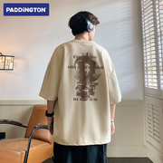 帕丁顿熊麂皮绒字母短袖，t恤男潮牌美式宽松休闲情侣半袖上衣