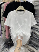 设计感蕾丝网纱t恤两件套女夏季高级感小众宽松显瘦套装上衣
