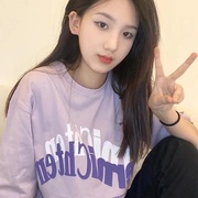2022年t恤女香芋紫短袖，韩版休闲宽松淡紫色上衣夏季纯棉半袖