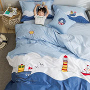 男孩卡通三件套纯棉四件套床单，男童房间被套，1.5米1.2儿童床上用品