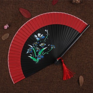 急速中国风日式精美女士，喷绘折扇工艺真丝扇子，夏季绢扇舞蹈演