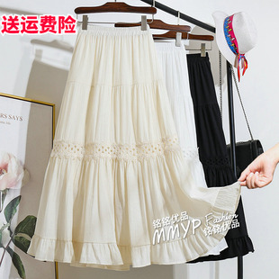 中式国风镂空蕾丝棉麻，半身裙女夏2024小个子蛋糕，白色裙子半裙
