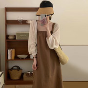 韩国chic夏季复古气质薄款长袖，防晒开衫外套，+高腰吊带连衣裙长裙
