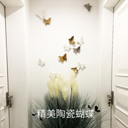 陶瓷蝴蝶立体民宿酒店电视背景墙壁挂件房间布置墙上卧室墙面装饰