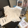 白色镂空飞飞袖娃娃领短款衬衫女夏2023甜美减龄洋气短袖衬衣