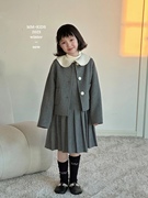 波拉韩国MM+女童羊绒大衣2023冬装气质小香风双面羊绒裙套装