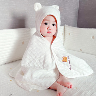 日本新生婴儿浴巾全棉六层，纱布洗澡吸水超软宝宝带帽斗篷纯棉包巾