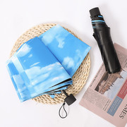 创意清新防紫外线伞蓝天白云，三折黑胶伞，遮阳伞晴雨伞长黑胶伞防晒