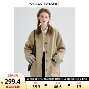 vegachang休闲风，衣女中长2024年春季设计感拼色宽松显瘦外套