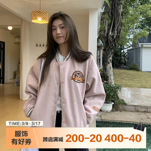 橘子树在哪儿美式复古徽章棒球服外套女春秋宽松休闲百搭情侣夹克