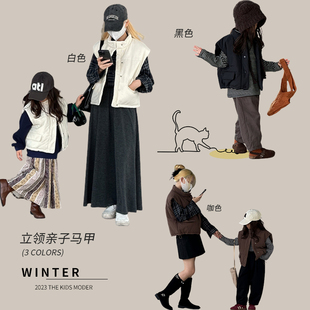 女童韩版加厚棉马甲2023冬装洋气保暖亲子装儿童母女加棉冬季外套