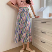 极速雪纺半身裙女中长款夏季2025新款系带波西米亚长裙度假碎花沙