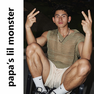 lilmonster纯色男士无袖背心夏季镂空透气渔网性感设计高级感