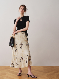 ron新中式印花系带半身裙2024夏季设计感小众，国风优雅包臀裙