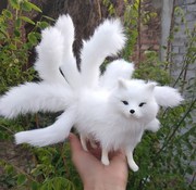仿真九尾狐模型狐狸毛绒，玩具玩偶桌面树脂创意，装饰白狐摆件纯手工