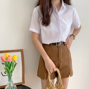 夏装短袖工作服韩版修身职业装雪纺白衬衫女学生衬衣，宽松大码工装