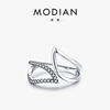 MODIAN S925纯银个性叶子戒指原创设计百搭时尚微镶复古指环饰品
