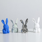 卡通陶瓷可爱兔子头动物雕塑摆件样板间儿童房客厅玄关酒柜装饰品