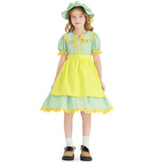 万圣节嫩绿色碎花鹅黄围裙，卖花姑娘连衣裙，cos洋装娃娃裙农场裙子