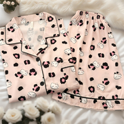 豹纹HelloKitty睡衣女夏季新款短袖短裤冰丝网红高级感家居服套装