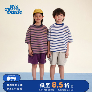 itssmile24夏日系儿童，复古条纹短袖，t恤男童女童休闲上衣