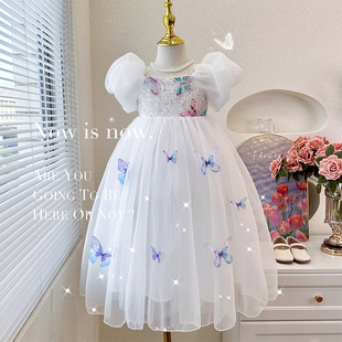 女童夏装连衣裙2024蓬蓬，网纱裙小女孩，超仙白色长裙儿童公主裙