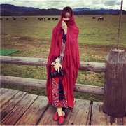 丝巾春夏大西北红色防晒披肩，女棉麻围巾民族，风沙漠旅游沙滩巾丝巾