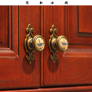 新中式美式欧式复古做旧陶瓷实木衣柜门橱柜子抽屉门拉手小把手