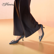 73hours女鞋优雅趣味春秋设计感钻扣细跟气质尖头单鞋高跟鞋
