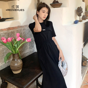 红馆25款夏日绝美小裙子黑色短袖t恤裙设计感小众连衣裙修身显瘦
