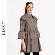 lizzy2023秋季英伦风中袖斗篷设计收腰风衣美拉德风外套女