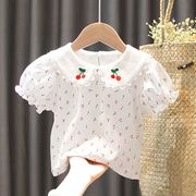 女童短袖t恤夏装洋气，1-6岁女宝宝，娃娃领樱桃婴幼儿纯棉上衣