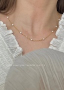 豌豆饰物925纯银嘴唇链间隔，珍珠项链女气质感优雅精致小巧锁骨链