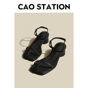 CAO高跟凉鞋 方头粗跟一字带夏季时尚独特设计高级感外穿女鞋