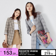 t区绫致Vero Moda2024春夏新韩版格纹通勤单扣西装外套女