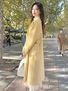 秋冬季黄色双面羊绒呢子大衣女2023韩系中长款小香风毛呢外套