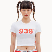 939纯棉短款上衣女短袖数字印花高腰显瘦kpop爵士舞修身露脐T恤夏