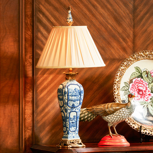 新中式古典奢华青花瓷装饰台灯，欧式创意别墅，客厅卧室床头灯摆件