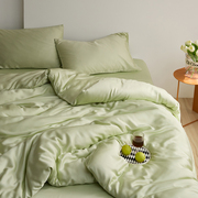 夏季嫩芽绿色60支天丝纯色简约四件套轻奢风丝滑欧式床上用品