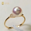 极光天女日本akoya海水珍珠，戒指18k金镶钻石，正圆镜面光小灯泡气质