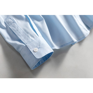 客供飞日单 职场里的时髦精！80%棉实用型气质不易皱浅蓝色衬衫女