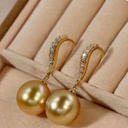 珍珠配件18k金钻石耳钩空托金珠，耳环配件气质澳白耳坠空托镶钻